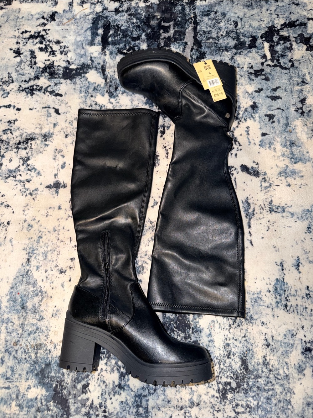 Madden NYC Women’s Black Knee High Platform‎ Boots Size 8 lug sole